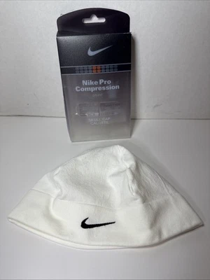 Nike PRO Compression Dri-FIT Skull Cap Hat White w Black Logo One Size Fits All - Image 1 of 4
