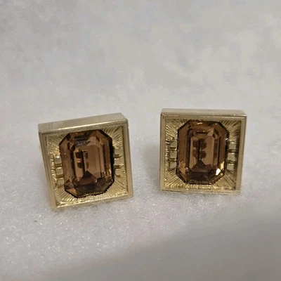 Gemelos vintage de cuarzo ahumado ámbar dorado para hombre ¡BONITOS! Foto 1 de 4