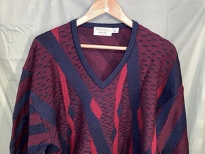 St Croix Knits V Neck Sweater Multicolored 100% Pure Wool Sz XL Red Blue X45 - Picture 1 of 6