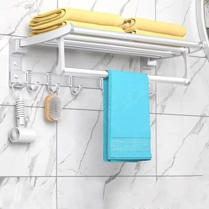 Shower Storage Aluminum Towel Rack Aluminum Construction Rust Resistant - Picture 1 of 8