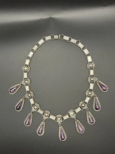 Vintage ASM Mexico Sterling Silver Amethyst Necklace 16” - Picture 1 of 10