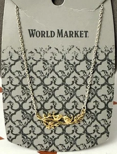 World Market Gold Birds on Branch Necklace Silver Necklace Dainty Leaves 18 in - Picture 1 of 4
