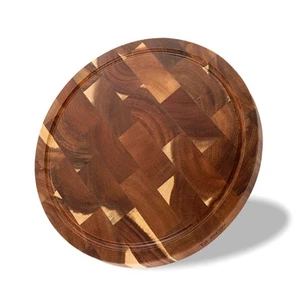 End Grain Butcher Block Round 12 IN, Premium Acacia Wood Cutting Board with J... - Picture 1 of 7