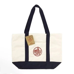 Trader Joe's Reusable Canvas Tote Bag Heavy Duty Bag Navy Blue White Size Large - Bild 1 von 5