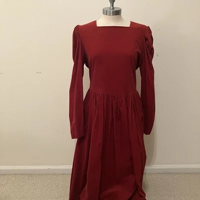 Vestido De Colección Laura Ashley 8 Rojo Óxido Pana Cuello Cuadrado Manga Abullonada Cottagecore Foto 1 de 4