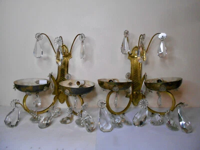 Paire d'appliques murales à pampilles 2 lumières Style Louis XV en bronze doré - Photo 1/4