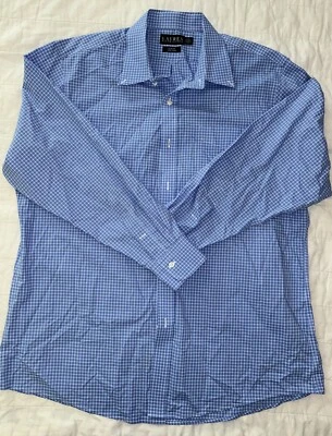 Camisa de vestir a cuadros azul Lauren Ralph Lauren etiqueta verde para hombre 17,5/34-35 calce ajustado Foto 1 de 4