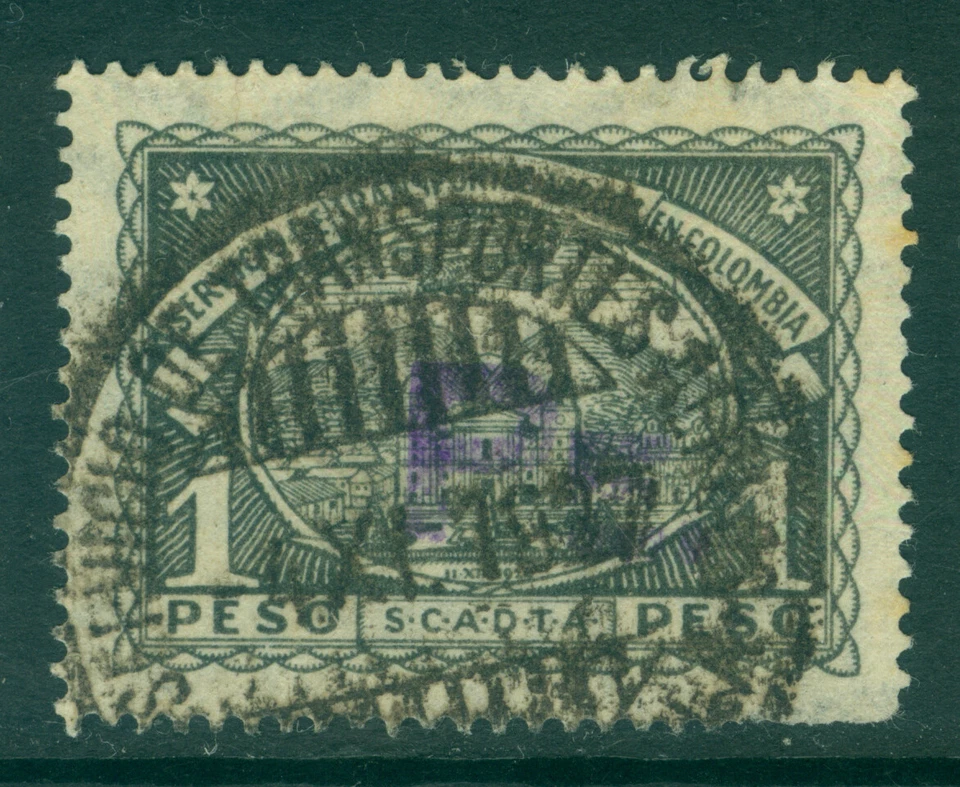 COLOMBIA 1923 AIRMAIL - SCADTA - PERU "PE." handstamp 1p black Sc# CLPE17 used v - Image 1 of 2