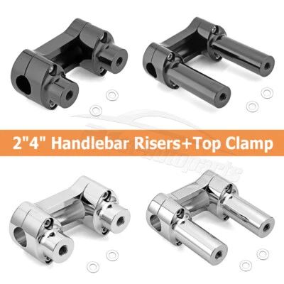 For Harley Dyna Touring Sportster 1" Handlebar 2" 4" Risers + Top Cover Clamps - Image 1 of 3
