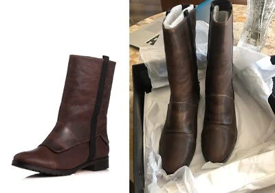 Bota de montar Elizabeth and James Petey cuero marrón tirar en punta almendra apilada Foto 1 de 4