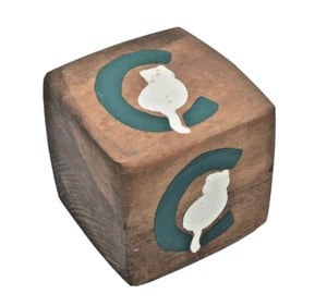 Folk Art Cat Wood Alphabet Block - Large Handpainted Primitive Rustic - Picture 1 of 12