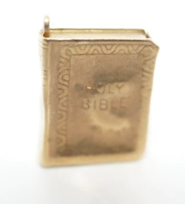 BIBLE Book GOLD CHARM Tested 9ct Rubbed Hallmark Dented Needs TLC VINTAGE 1.3g - Image 1 of 4