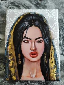 Beautiful Young Girl Woman Portrait Original canvas Paintings Female Art Signed - Picture 1 of 3