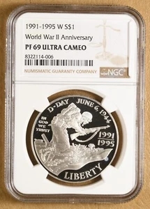 1991-95 WWII Anniversary Commemorative Silver Dollar NGC PF 69 Ultra Cameo - Picture 1 of 2