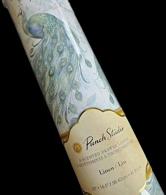 Forros de cajón perfumados de lino Punch Studio pavos reales acuarela 6 hojas 23 x 16,5" Foto 1 de 4