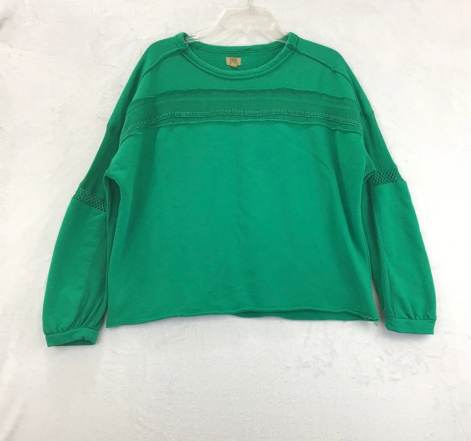 Sudadera Tru Craft/Dobladillo Crudo Adornado Verde Manga Larga/Talla M Foto 1 de 4