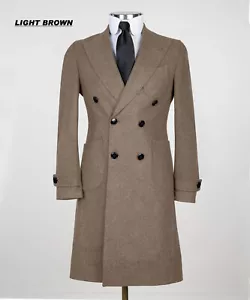 Mens Overcoats Double Breasted Mid Long Trench Coats 100% Wool Thick Warm Coat - Picture 1 of 10