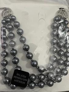 Simulated Grey Pearl Beaded Necklace 20 with 3 inch Extend Brand New With Tags - Picture 1 of 11