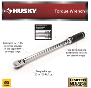 Husky H3DTWA 3/8 pulgadas 20-100 pies libras llave dinamométrica clic/plateada $85 @ Home Depot - Imagen 1 de 12