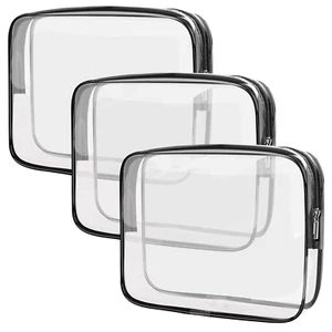 Clear Makeup Bags, TSA Approved 3 Pcs Cosmetic Makeup Bags Set Clear PVC with Zi - Picture 1 of 12