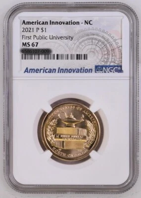 2021-P Carolina del Norte NGC MS67 DÓLAR DE INNOVACIÓN AMERICANA POP 71, SOLO 1 SUPERIOR Foto 1 de 2
