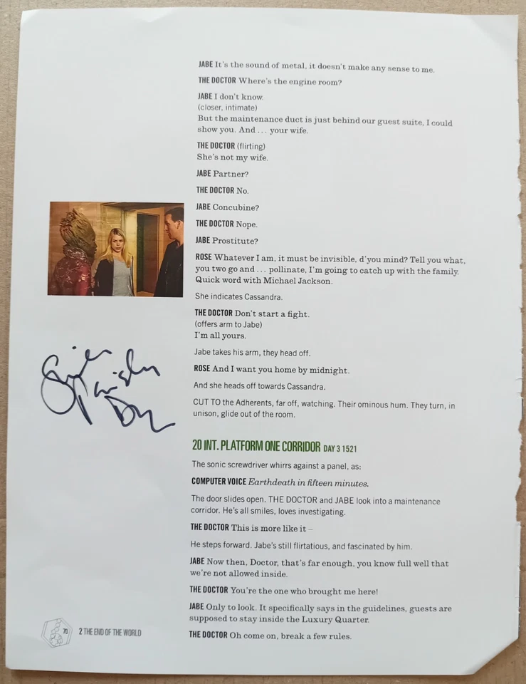 ORIGINAL AUTOGRAPHED DOCTOR WHO BOOK PAGE SIMON PAISLEY DAY Steward - Image 1 of 1