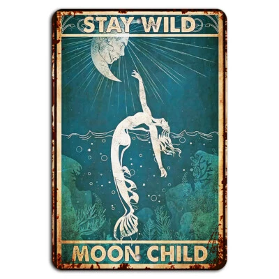 GIFT N GAG Stay Wild Moon Child Metal Sign Retro Boho Decor 8"x12"