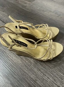 NINA SZ 8.5 M GOLD PLATFORM SLINGBACK Cork SANDALS - Picture 1 of 5