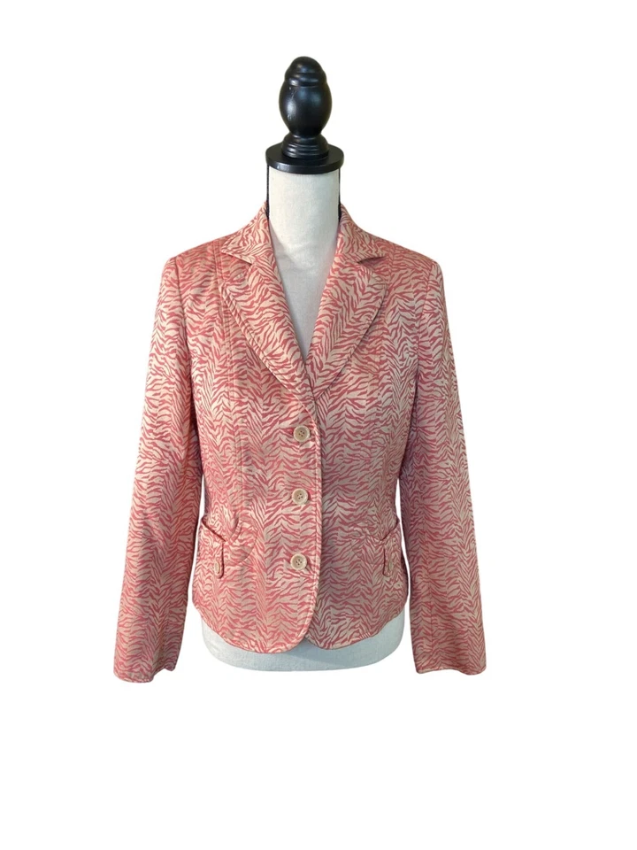 Chaqueta Blazer RQT Mujer Estampado Cebra Talla 8 Rosa Beige Forrada Mezcla Rayón Mobwife Foto 1 de 4