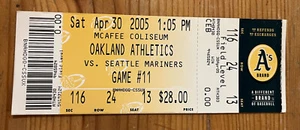 FULL TICKET! 4/30/05 A'S/MARINERS-MARK KOTSAY 5 HITS - Picture 1 of 1