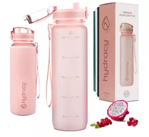 Hydracy Water Fast Flow Bottle w/ Time Marker - 32oz BPA Free & No Sweat Sleeve - Picture 1 of 6