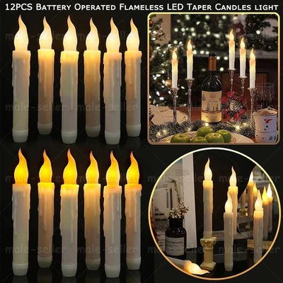 12 шт. беспламенных светодиодных конических свечей на батарейках для рождественского окна свечи - Изображение 1 из 4