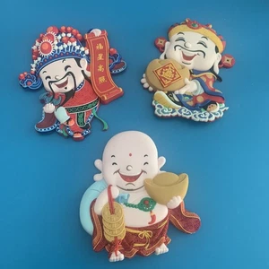 3D Soft Rubber Fridge Magnet Chinese Buddha Fortune Good Luck God Set Of 3 - Picture 1 of 7