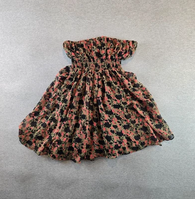 Kimchi Blue Mini Dress Small Brown Red Floral Babydoll Sheer Lined Strapless - Image 1 of 4