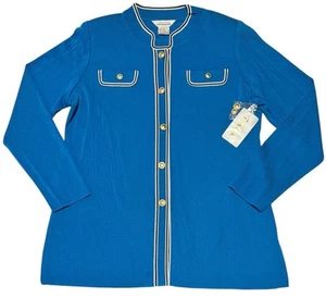 Exclusively Misook Designer Women’s Blue Gold Button Front Cardigan Size Large - Bild 1 von 7