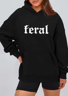 Women's Gothic Feral Hoodie Long Sleeve Hooded Jacket with Feral Lettering - Image 1 of 4