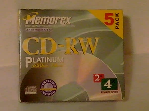 Memorex CD-RW Platinum 650MB 74 Min 4X Rewrite-Speed 5-Pk Compact Discs Sealed - Picture 1 of 4