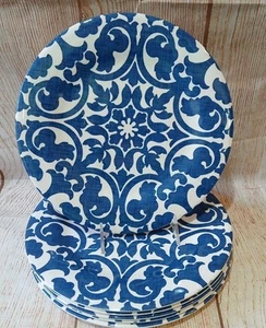 Pier 1 Set - 6 Blue & White Trellis Melamine Dinner Plates 10.5" Dishwasher Safe - Picture 1 of 4