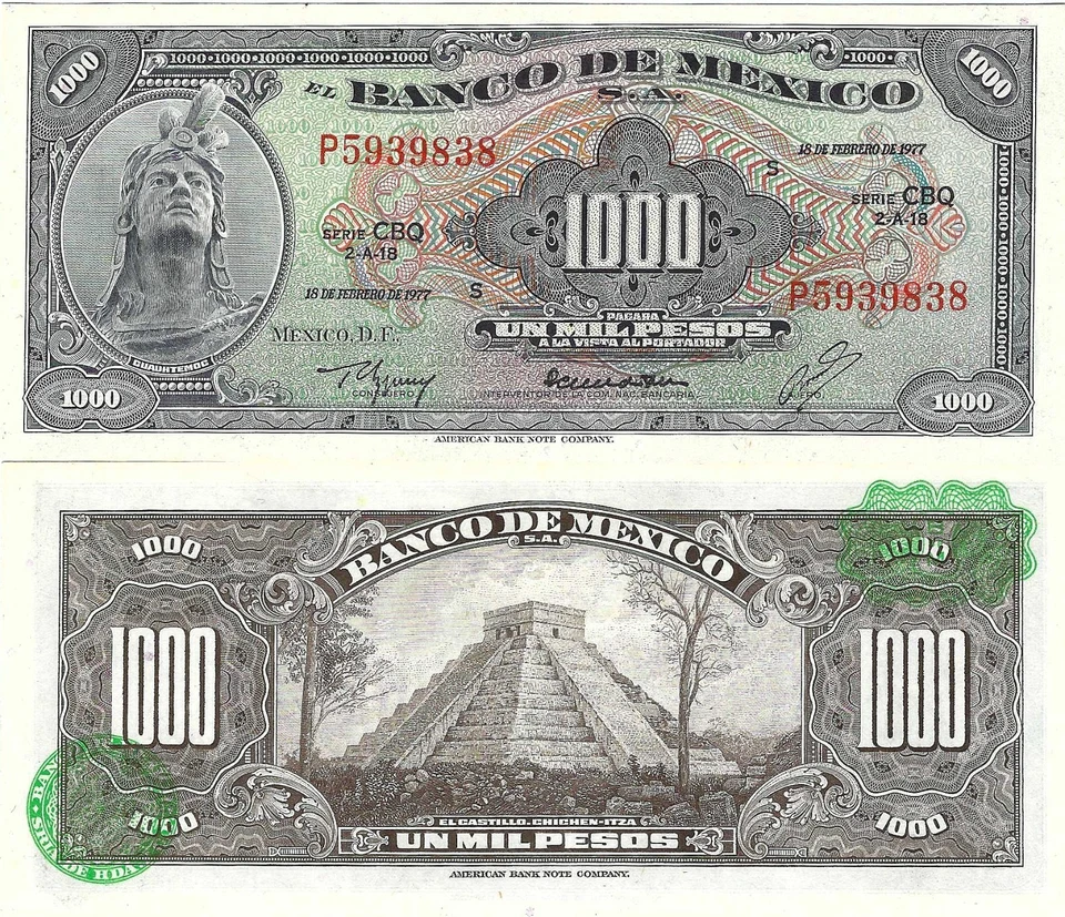 墨西哥:1,000 美元 Pesos Cuauhtemoc 2 月 18 日,“1977 年”UNC 墨西哥银行。 — 第 1/1 张图片