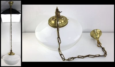 Lámpara colgante de techo antigua de vidrio de leche de ópalo casa escolar globo 16" Foto 1 de 4
