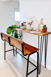 Rustic industrial style breakfast bar table Hairpin legs Solid chunky wood - Picture 1 of 17