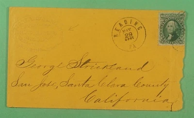 DR WHO 1862 10C MUSIC EMBOSSED ADVERTISING PA TO SAN JOSE CA M58306 - Image 1 of 3