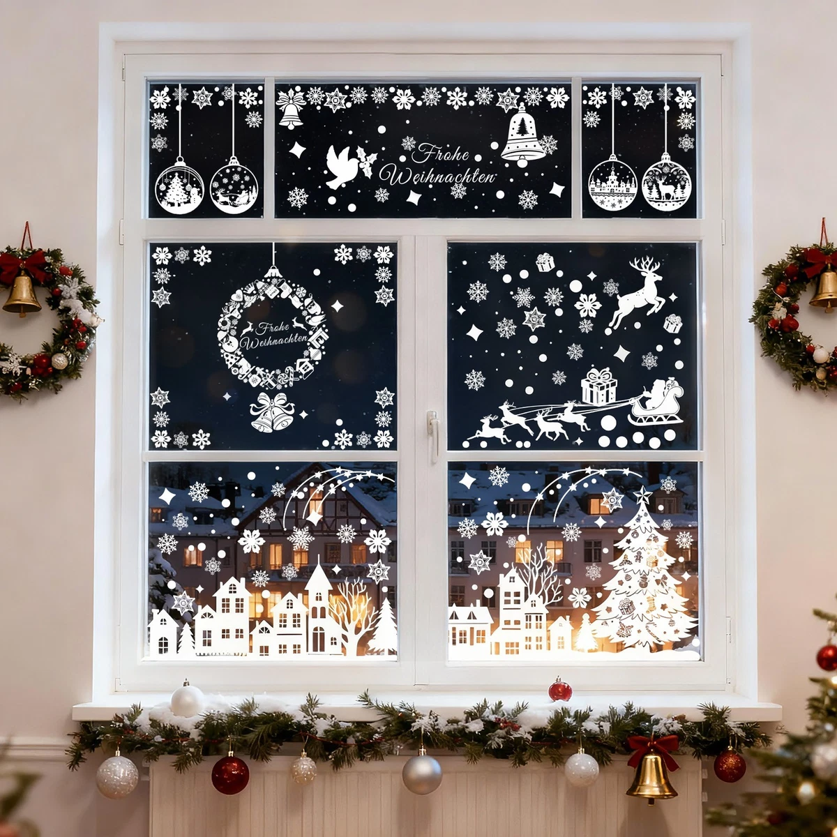 Weihnachts-Fensterbilder Selbstklebend – 3D PVC-Aufkleber, 8 Motive, Wiederverwendbar