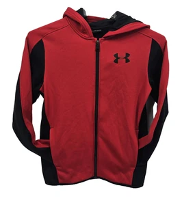 Under Armour Loose Cold Gear Full Zip Hoodie Red Black Color Block YXL - Picture 1 of 11