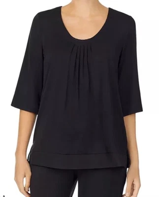 Donna Karan Sleepwear Classic Top Modal Knit Chiffon Trim Size X-Large Black - Image 1 of 4