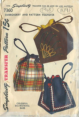 1948 Vintage Sewing Pattern BAG & EMBROIDERY TRANSFER (R191) - Image 1 of 2