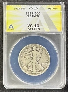 1917 Walking Liberty Half Dollar ANACS VG10 Details Silver Better Date - Picture 1 of 4