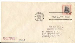 US Scott #834 , $5 Presidential Registered, November 17th 1938, First Day Cover - Picture 1 of 2