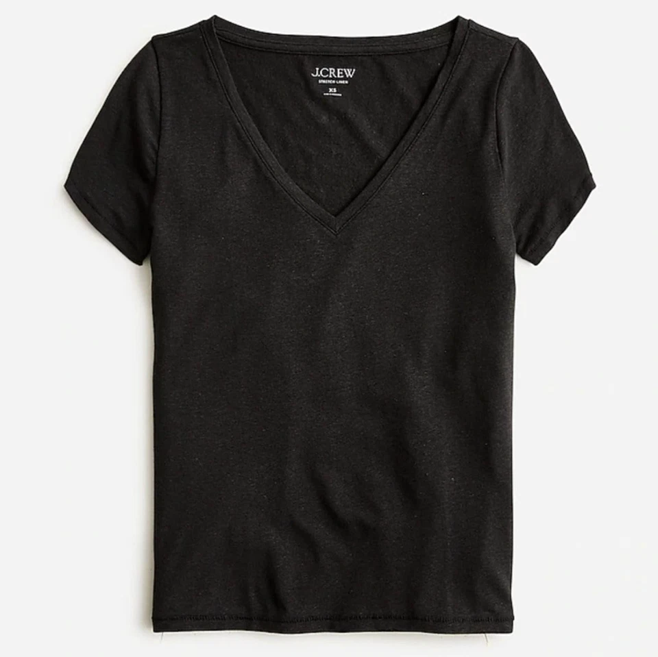 Camiseta J.Crew Negra Elástica Lino Ajuste Clásico Cuello en V Talla XXS Foto 1 de 1