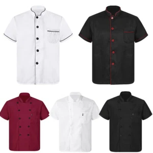 Mens Chef Coat Jacket Kitchen Short Sleeve Cooking Shirt Uniform Restaurant Tops - Picture 1 of 49